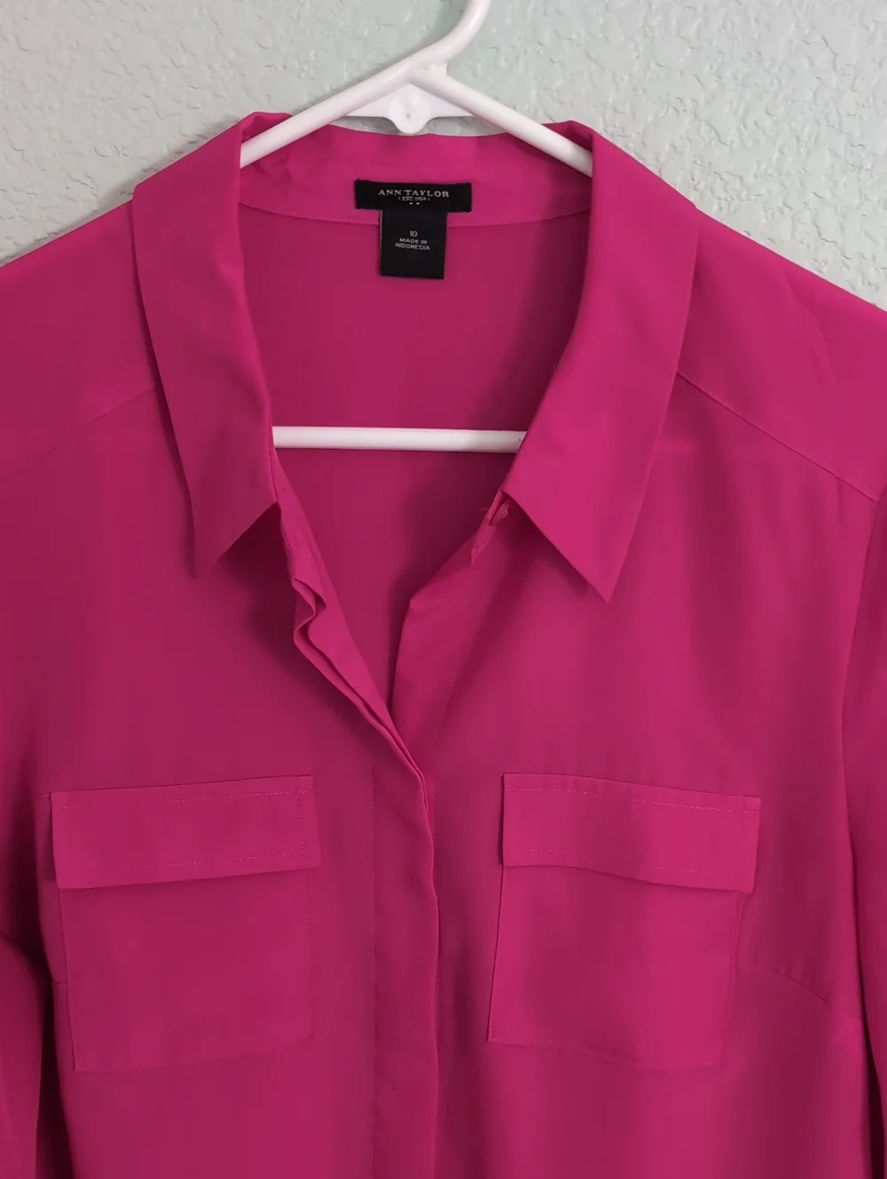 Ann Taylor Hot Pink Button-Front Blouse